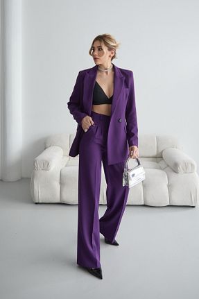 کت و شلوار بنفش زنانه یقه کتی HOEK - کد 884658519