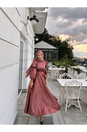 لباس مجلسی حجاب صورتی زنانه یقه ایستاده DİSE - کد 884845015