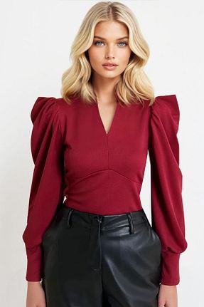 بلوز زرشکی زنانه ساده Trend Alaçatı Stili - کد 883902162