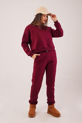ست بالاتنه و پائین تنه زرشکی زنانه بافتنی Hipo Trend - کد 882286691