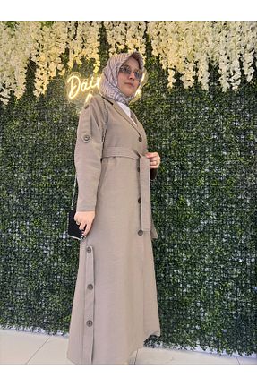 مانتو بلند حجاب بژ زنانه مخلوط ویسکون EMEL - کد 882275104