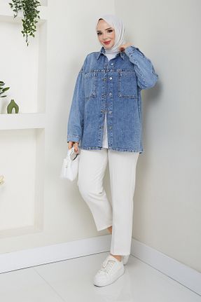 پیراهن حجاب آبی زنانه اورسایز Pamuk Butik - کد 882297229