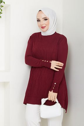 تونیک حجاب زرشکی زنانه تریکو Pamuk Butik - کد 882296010