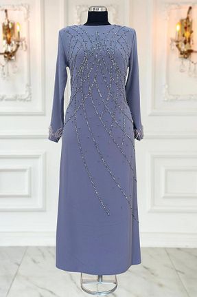 لباس مجلسی حجاب طوسی زنانه یقه دوچرخه Amine Hüma - کد 882370448