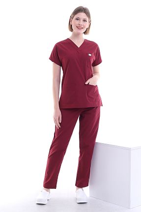 ست بالاتنه و پائین تنه زرشکی زنانه بافتنی Esen Forma - کد 882396890