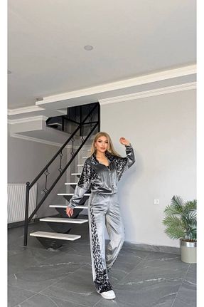 ست گرمکن طوسی زنانه مخمل Bella Belluci - کد 882442153