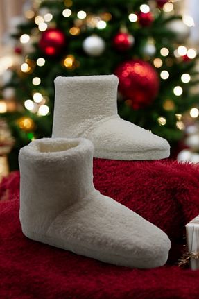 بوت خانگی سفید زنانه مخملی fluffy - کد 881747874