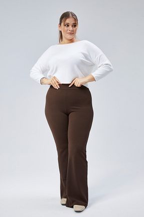 شلوار سایز بزرگ قهوه ای زنانه مخلوط ویسکون Sym - کد 882459430