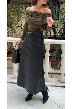 دامن مشکی زنانه چرم مصنوعی LaSorella Butik - کد 882474182