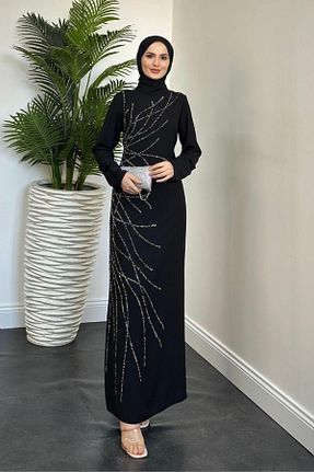 لباس مجلسی حجاب مشکی زنانه یقه ایستاده MERVEN AKYÜZ - کد 882601912