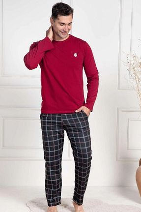 ست لباس راحتی زرشکی مردانه پنبه ای Mecit Pijama - کد 882554763