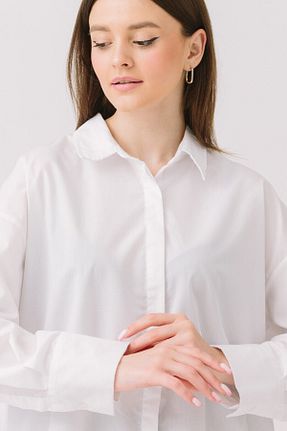 پیراهن سفید زنانه اورسایز Saade - کد 856294721