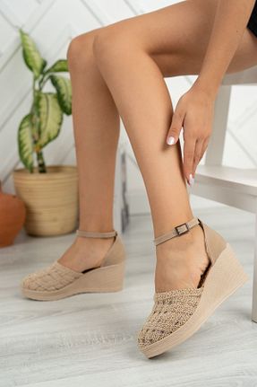 کفش پاشنه بلند پر بژ زنانه پاشنه متوسط (5-9 سانتی متر) epaavm - کد 345048490