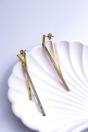 گوشواره استیل (فولاد) زرد زنانه استیل ضد زنگ Radino Collection - کد 873705633