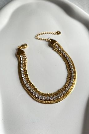 دستبند استیل (فولاد) طلائی زنانه استیل (فولاد) DEMOKAN - کد 882796524