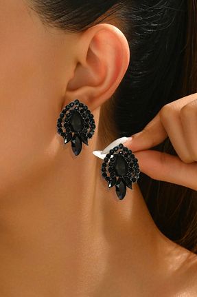 گوشواره جواهر مشکی شیشه Glaren - کد 882849500