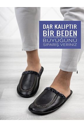 دمپائی خانگی مشکی مردانه چرم مصنوعی Ayakkabı Ülkesi - کد 98521164