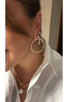 گوشواره جواهر طلائی برنجی Exsisto Luxury - کد 882507781