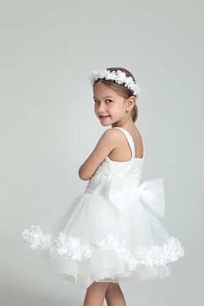 لباس مجلسی و فارغ التحصیلی سفید بچه گانه ساتن modabesta - کد 778769108
