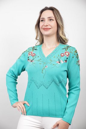 بلوز فیروزه ای زنانه ساده Sude - کد 883142341