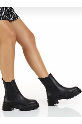 بوت / نیم بوت مشکی زنانه چرم مصنوعی FLORİN - کد 431280385
