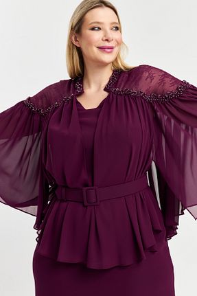 لباس مجلسی سایز بزرگ زرشکی زنانه یقه هفت İnce - کد 883231150