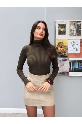 پلیور خاکی زنانه ساده ESRAHELVACI - کد 883241240