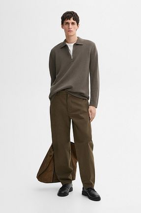 پلیور خاکی مردانه ساده Massimo Dutti - کد 883275082