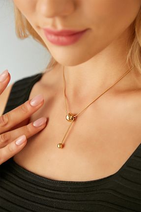 گردنبند استیل ( فولاد ) طلائی زنانه استیل ضد زنگ Lunays - کد 883279181