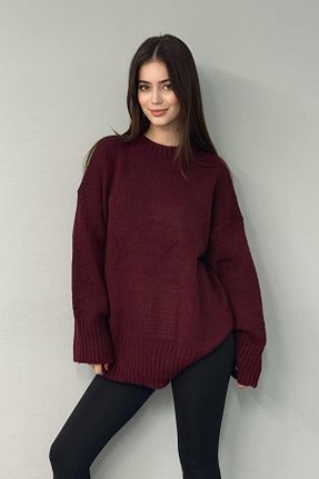 پلیور زرشکی زنانه ساده lizge giyim - کد 876049347