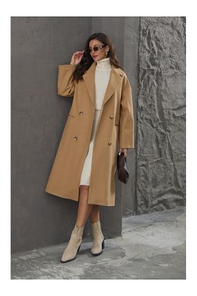 پالتو پشمی قهوه ای زنانه رگولار Elif Özbey Butik - کد 883303718