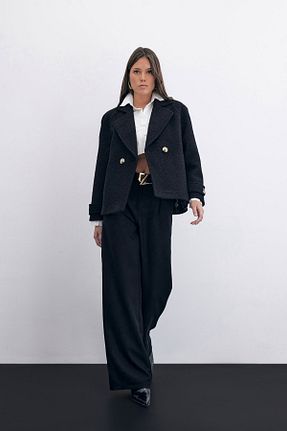 پالتو پشمی مشکی زنانه رگولار Sateen - کد 883301715