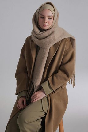 پالتو پشمی حجاب قهوه ای رگولار Tuğba - کد 883301601