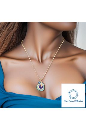 گردنبند جواهر فیروزه ای زنانه شیشه Polonezköy Cam Sanat Merkezi - کد 883331643