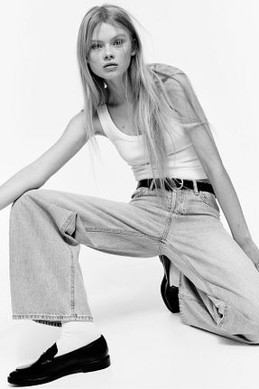 شلوار جین آبی زنانه پاچه گشاد H&M - کد 859072274