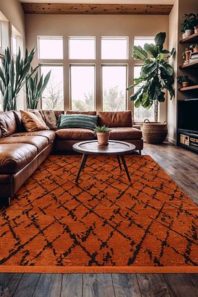 فرش نارنجی زیره ضد لغزش Aden - کد 858161278