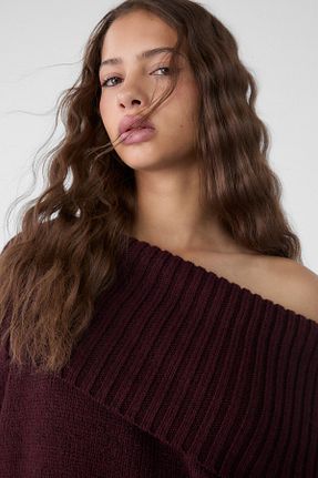 پلیور زرشکی زنانه ساده Stradivarius - کد 883426020