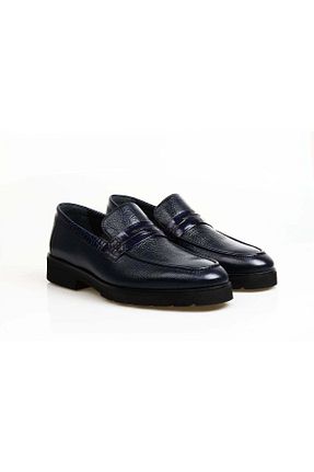 کفش کلاسیک سرمه ای مردانه چرم خالص Butik - کد 883537783