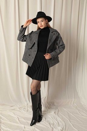 پالتو پشمی مشکی زنانه رگولار ALDAGİY - کد 883568700