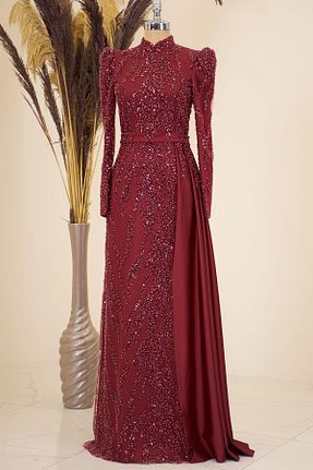 لباس مجلسی حجاب زرشکی زنانه کرپ Esilanur - کد 851192072