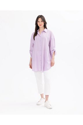 پیراهن بنفش زنانه یقه پیراهنی SEÇİL - کد 883588959