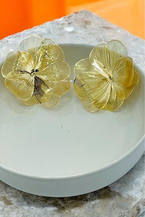 گوشواره جواهر زرد برنجی TRENDTAKI - کد 883613625