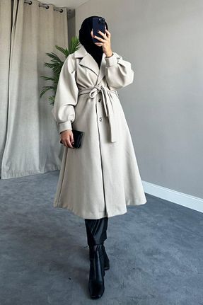 پالتو پشمی حجاب طوسی زنانه رگولار HAZA MODA - کد 761699972