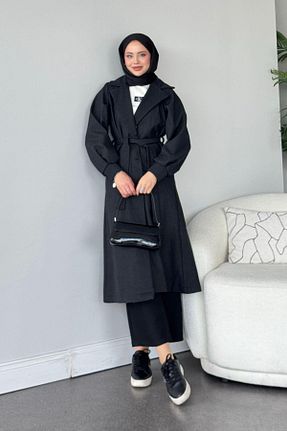 پالتو پشمی حجاب طوسی زنانه رگولار HAZA MODA - کد 883639772