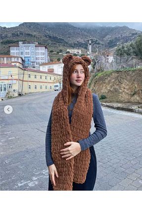 ست شال گردن و کلاه پشمی قهوه ای زنانه پنبه ای eksper hırdavat - کد 866968518