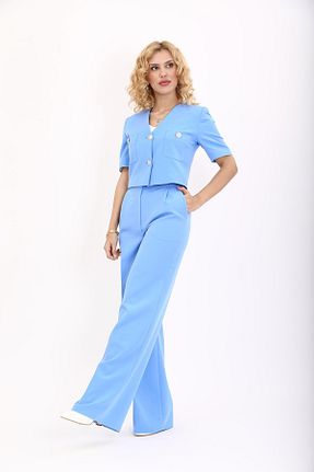 کت و شلوار آبی زنانه یقه کتی ÖNDER ÖZSOY - کد 883836556