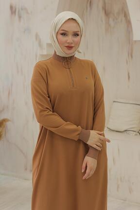 تونیک حجاب قهوه ای زنانه ویسکون Armine TREND - کد 877719371