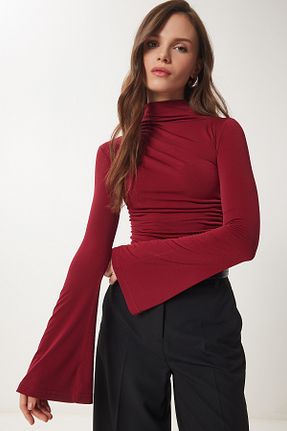 بلوز زرشکی زنانه ساده Lovelyİstanbul - کد 883855174