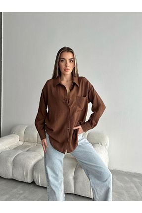 پیراهن قهوه ای زنانه اورسایز mydukkan.co - کد 883871235