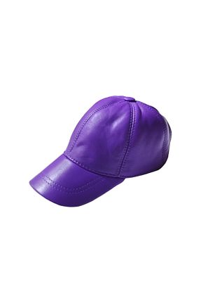 کلاه بنفش زنانه چرم خالص Cesicey - کد 801888472